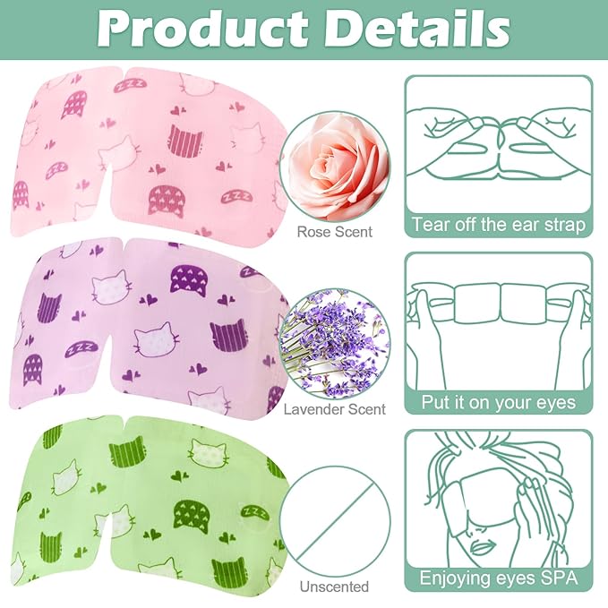 48 Pack Steam Eye Mask Disposable for Dry Eyes, Heated Eye Mask Self Heating Warm Compress for Women Men Sleep, Travel Essential, Relaxing Gifts - Lavender, Unscented, Rose