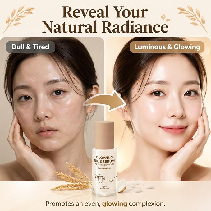Esfolio made in Korea Rice Serum 1.69 Fl Oz, Lightweight Facial Serum with Rice Extract, Fast Absorbing Daily Face Serum for Soft and Refreshed Skin, Korean Skincare