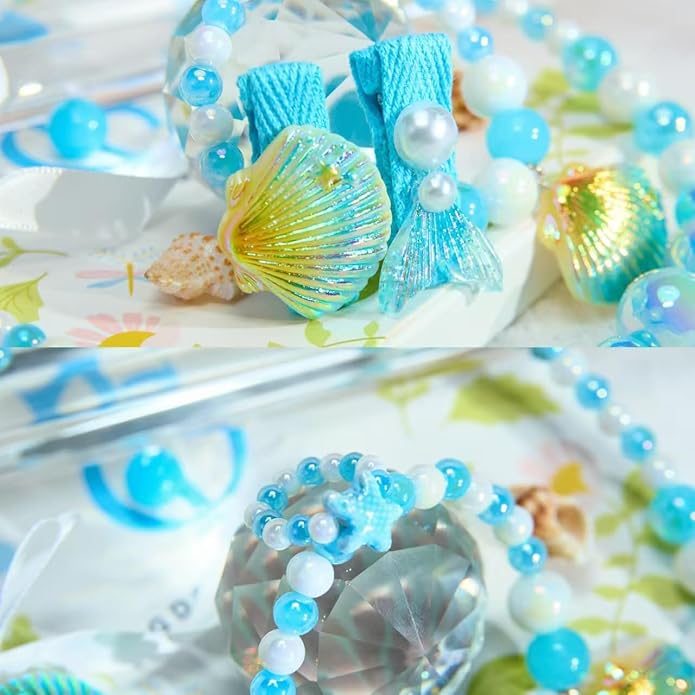 Little Girl Jewelry Sets Kids Jewelry - Unicorn Mermaid Bead Necklaces, Jewel Rings, Dress Rings, Friendship Bracelets with Science Knowledge Cards & Spare Strings - Princess Dress Play Toy for Toddlers 2 3 4 5 6 7 8 - Birthday Party School Gifts