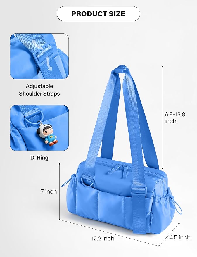 Uselike Small Gym Bag for Women, 7L Mini Duffle Bag for Travel, Lightweight Quilted Puffer Bag for Daily, Cute Shoulder Bag for Dance with Wet Pocket (Blue)