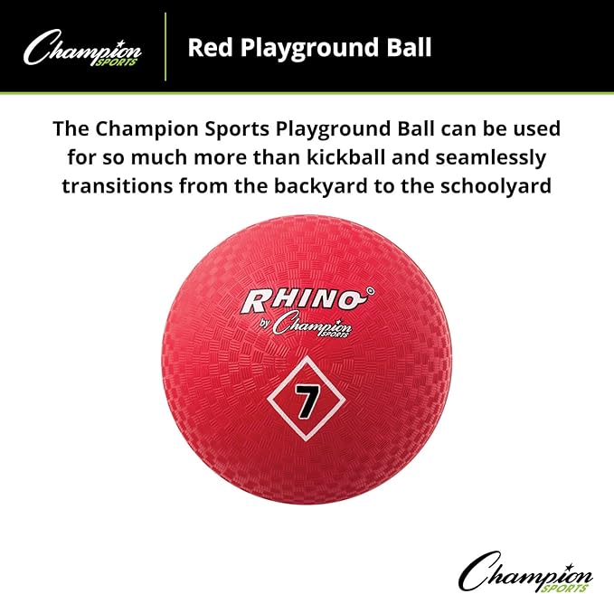 Champion Sports Playground Ball – High-Bounce 2-Ply Construction, Durable Red Ball for Throwing, Catching & Kicking - Multiple Sizes (5", 6", 7", 10", 13", 16")