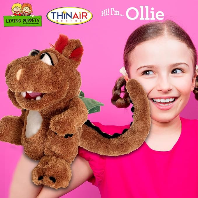 Living Puppets - Ollie The 14-Inch Soft Dragon, Plush Hand Puppet for Boys and Girls