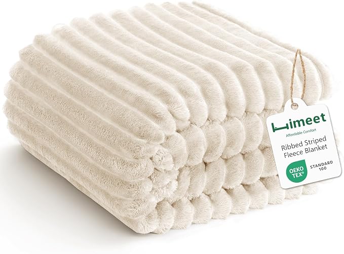 HIMEET Beige King Size Blanket for Bed, 300GSM Ribbed Fleece, 108 x 90 in | Ultra Soft Flannel, All-Season Lightweight Warmth, Generous Bed Coverage & Home Decor, Gift for Men & Women, Machine Washable