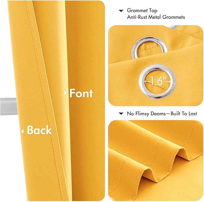 MIULEE Blackout Curtains for Bedroom 2 Panels 40 x 54 Inch Long Yellow | Thermal Insulated, Living Room Darkening Grommet Drapes, Noise Reducing, Light Blocking Window Treatments