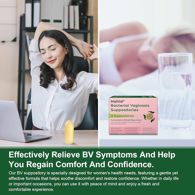Nahid Bacterial Vaginosis Symptom Suppositories | Targeting Discharge, Odor, Itching, and Irritation | Supports Vaginal Microbiota Balance | 12 Inserts