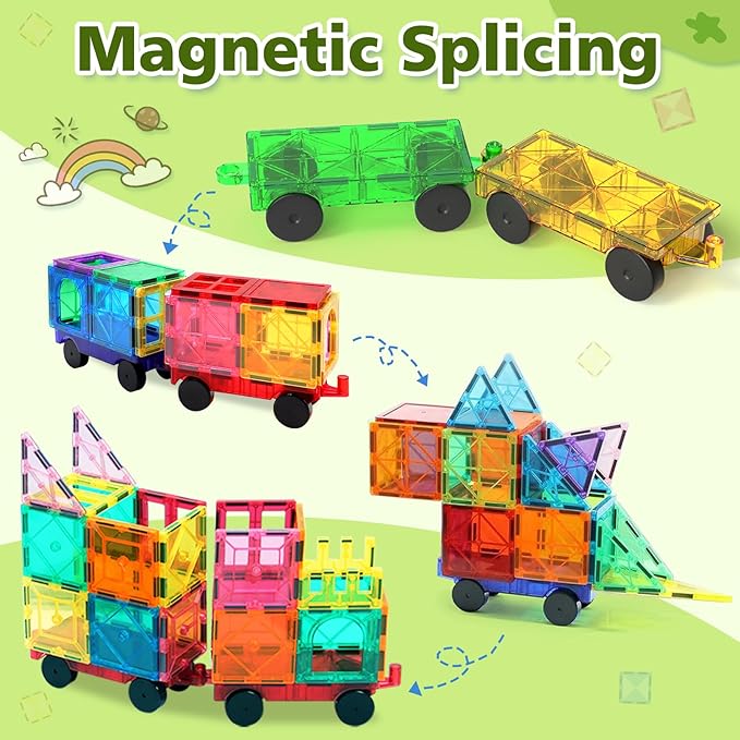 Magnetic Tiles Cars Construction Set, Magnetic Building Blocks Cars Toy for Kids Ages 4-8 3-5 Magnet Bricks Truck Kit Educational Sensory Toys Gifts for 3+ Year Old Boys & Girls