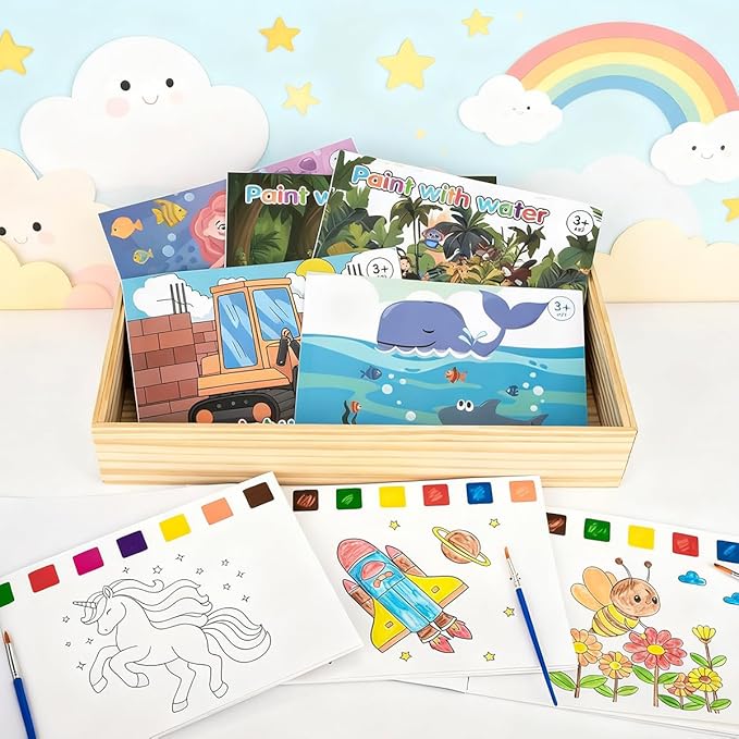 8 Pack Coloring Books Party Favors for Kids, 8 Theme Water Coloring Books Paint Sets for Kids, Art Craft Coloring Gift with Brush Classroom Prizes Return Gifts for Birthday