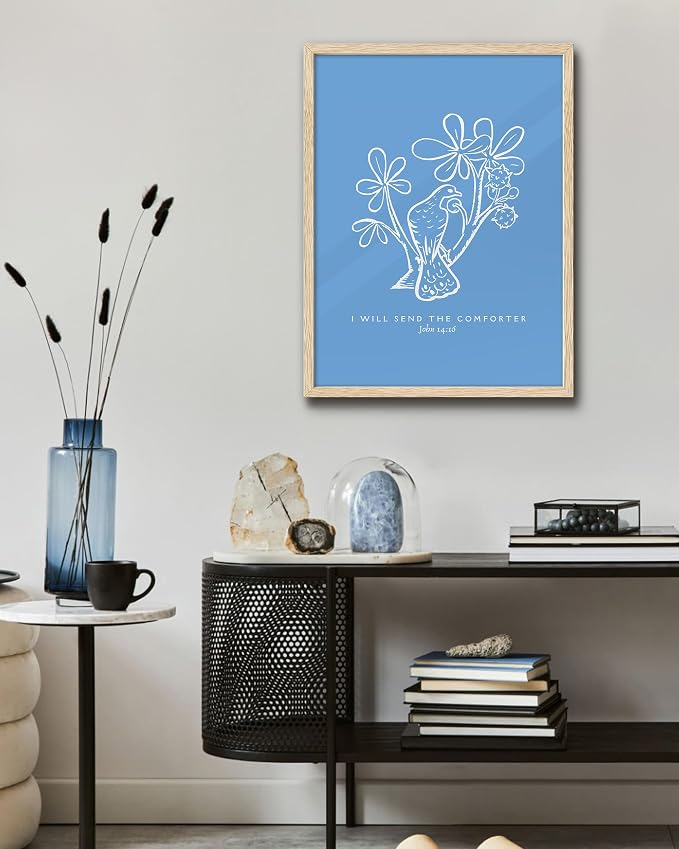 EcoHest 16x20 in John 14:16 I Will Send The Comforter Christian Wall Art | Solid Oak Wood Frame， Canvas Wall Art, Bible Verse Holy Spirit Floral Decor for Bedroom, Living Room, Office, Church, 1Pack