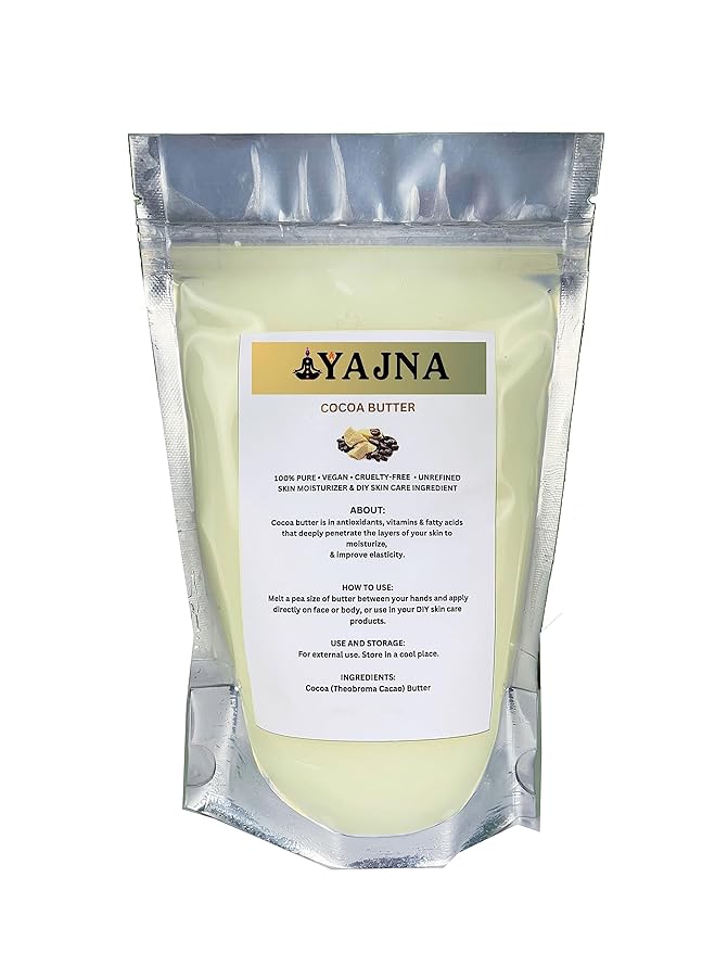 Yajna Organic Raw Cocoa Butter 100% Pure,Natural & Unrefined| Skin Moisturizer For Face, Body & Hair| 8 OZ/230 GM Ivory/White Grade A | DIY Creams, Balms, Lotions, Soaps| Softens Dry & Tough Skin