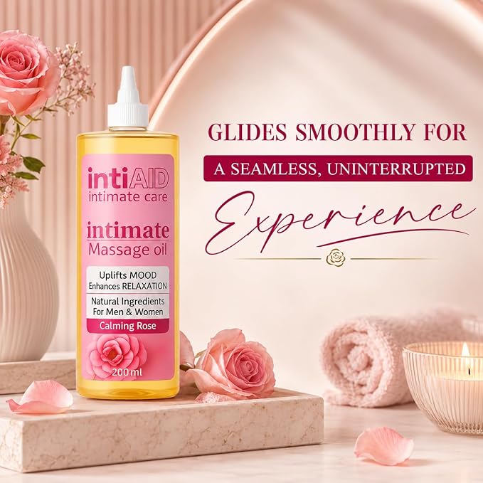 Intimate Massage Oil for Date Nights with Calming Rose Scent | Natural Jojoba, Almond Oil & Vitamin E | 7 Fl Oz
