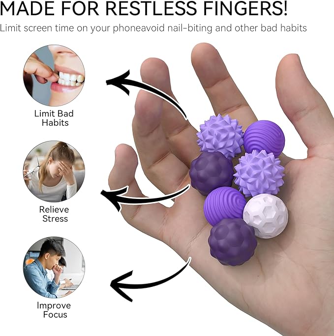 Large Magnetic Sensory Fidget Ball Toy, 8Pcs Silicone Sensory Stress Relief Toys for Adults, Teens with Autism, ADHD, Anxiety, Stocking Stuffers for Women Men Teen Gift (Purple and Green, Large)