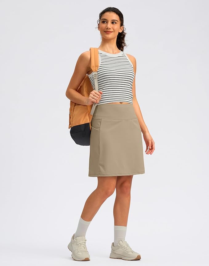 Women's 18" Skorts with 4 Side Pockets High Waisted Long Golf Skirt | Soft, Lightweight, Stretch, Breathable, Mesh Built-in Shorts, Athletic, Tennis, Dressy, Casual