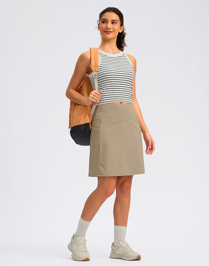 Women's 18" Skorts with 4 Side Pockets High Waisted Long Golf Skirt | Soft, Lightweight, Stretch, Breathable, Mesh Built-in Shorts, Athletic, Tennis, Dressy, Casual