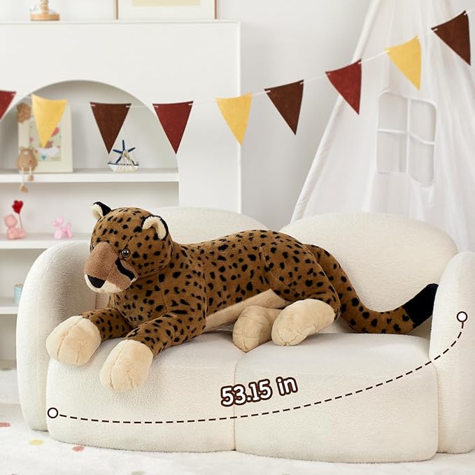 MaoGoLan Large Cheetah Stuffed Animal for Boy, Giant Cheetah Plush Toy for Girl, Ridable Stuffy Leopard for Kid, Stuffed Leopard Plush Pillow for Baby Shower, Birthday Gifts or Party Favor, 53 inches