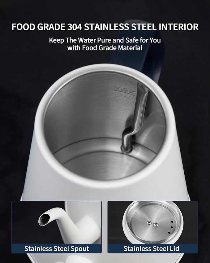 DmofwHi Gooseneck Electric Kettle(1.0L),1000W Electric Tea Kettle of 304 Stainless Steel,Auto Shut off,Coffee Kettle for Pour Over and Tea -White