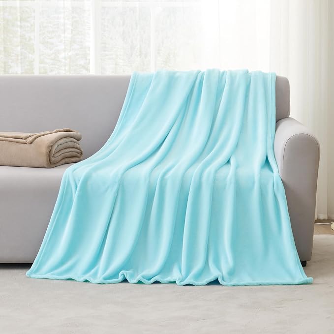 Hansleep Throw Robin Egg Blue Fleece Blanket, Soft Flannel Bed Blanket | Fuzzy Cozy Blanket 50x60 Inches, Multi-use for Bed, Sofa, Couch, Travel, Camping, All Season Warm Lightweight Cover