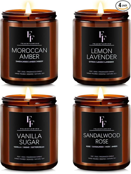 Scented Candles for Home Scented Aromatherapy Candles, 4 Pack 28 Oz Soy Wax Candle Gift Set Valentine's Day Gift for Women Men (Lavender/Vanilla//Sandalwood Rose/Moroccan Amber)