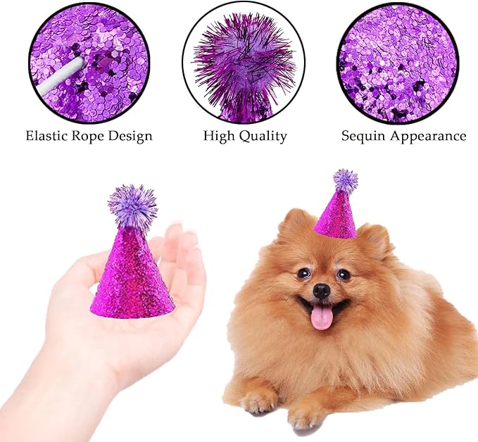 Dog Birthday Hat Set for Small Medium Dogs Cat Puppies, Mini Party Hat with Adjustable Headbands, Cute Pet Hat with Pompons for Birthday Christmas Party Decoration Accessories (Small 3 inch 20pcs)