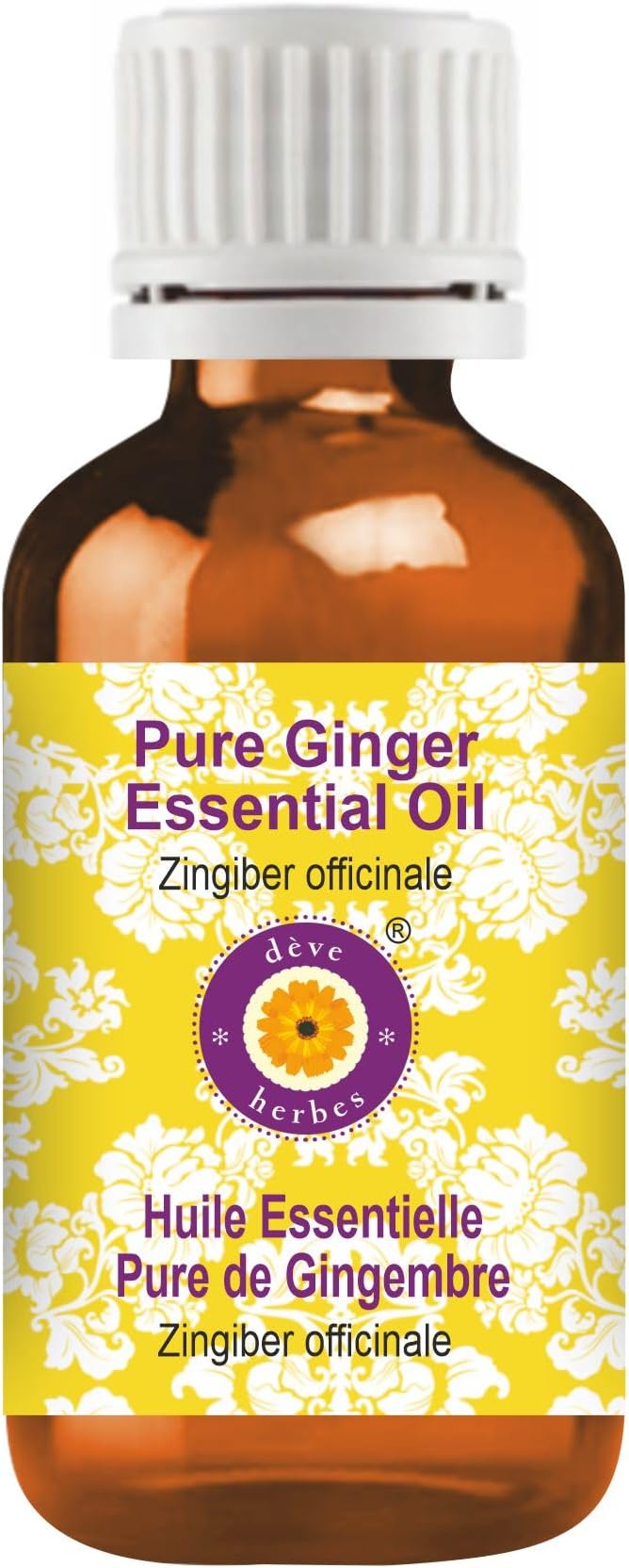 Deve Herbes Pure Ginger Essential Oil (Zingiber officinale) Steam Distilled 100ml (3.38 oz)