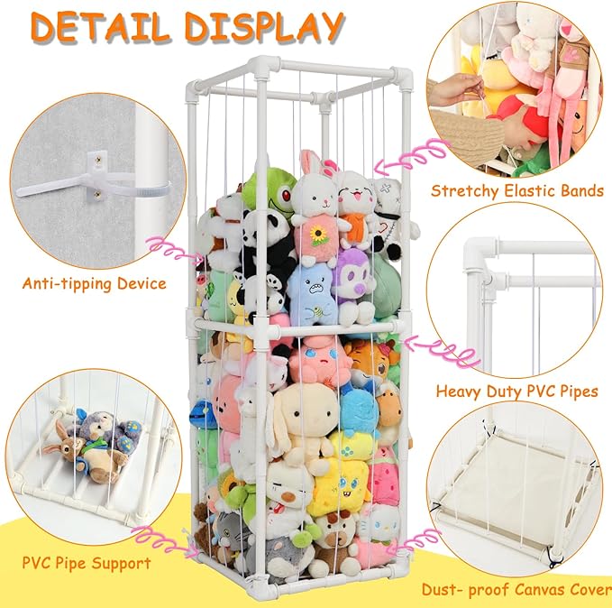 Stuffed Animals Storage Zoo Organizer, PVC Stuffy Toy Holder, 350L Extra Large Vertical Plush Organizer, Freestanding Stuffed Toy Cage for Nursery and Playroom
