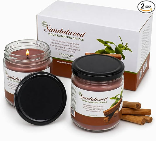 Candle Set Odor Eliminating – 2 Pack - 12oz – Long-Lasting Soy Wax Candles – Neutralizes Pet, Kitchen & Smoke Odors – Clean Burn, Eco-Friendly, Aromatherapy Candle (Sandalwood)
