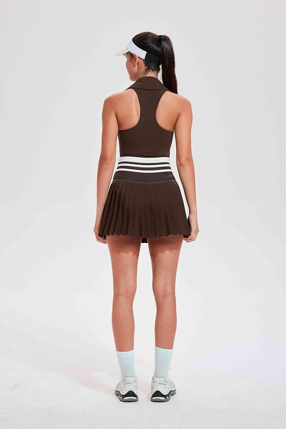Women 2 Piece Tennis Skirt Set Polo Golf Outfits Racerback Tank Top Pleated Skort with Pockets Summer Workout Athletic Dress