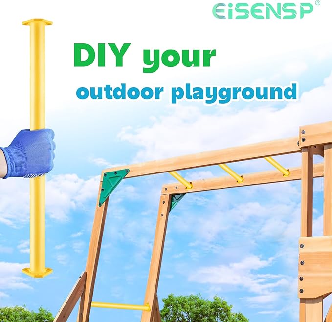 21.5 Inch Metal Monkey Bars Ladder Rungs Set for Backyards Playground and Children Indoor and Outdoor Climbing Kit, Set of 15 (Yellow)