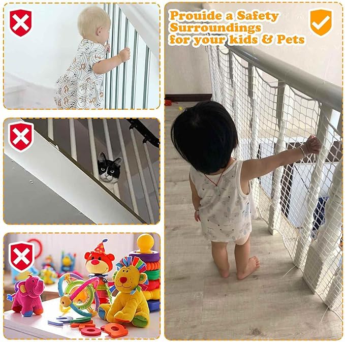 Balcony Netting for Pets，Apartment，Stair，Trampoline，Playground，Child Safety Rope Net，Driveway Net for Kids Safety，Baseball Softball Net Sports Netting (3.3ft×6.6ft, White)
