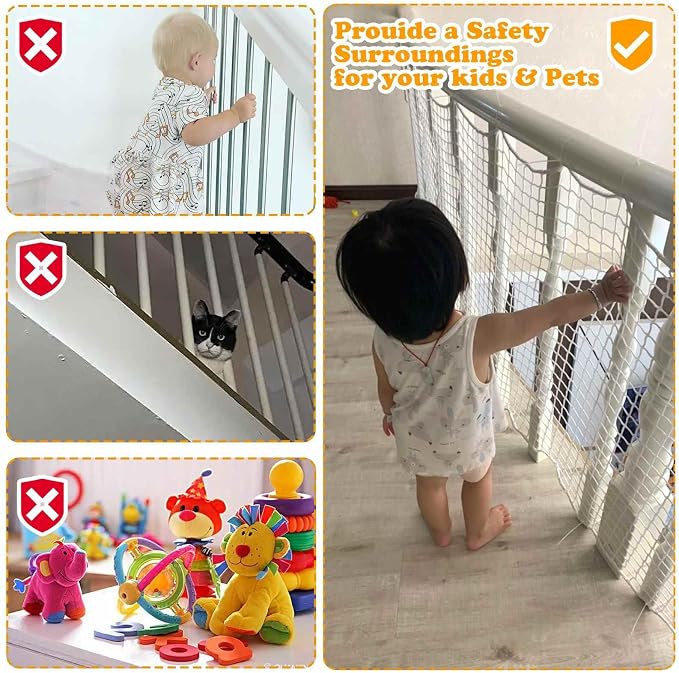 Balcony Netting for Pets, Apartment, Stair, Trampoline, Playground, Child Safety Rope Net, Driveway Net for Kids Safety, Baseball Softball Sports Netting (6.6ft19.8ft, White)