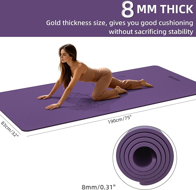 HAHE Extra Wide Yoga Mat, 75"x 32" POE Non Slip Exercise & Fitness Mat for Home Workout, 8mm Thick Large Yoga Mat for Men & Women, Deer Print Pilates Mats with Carry Strap