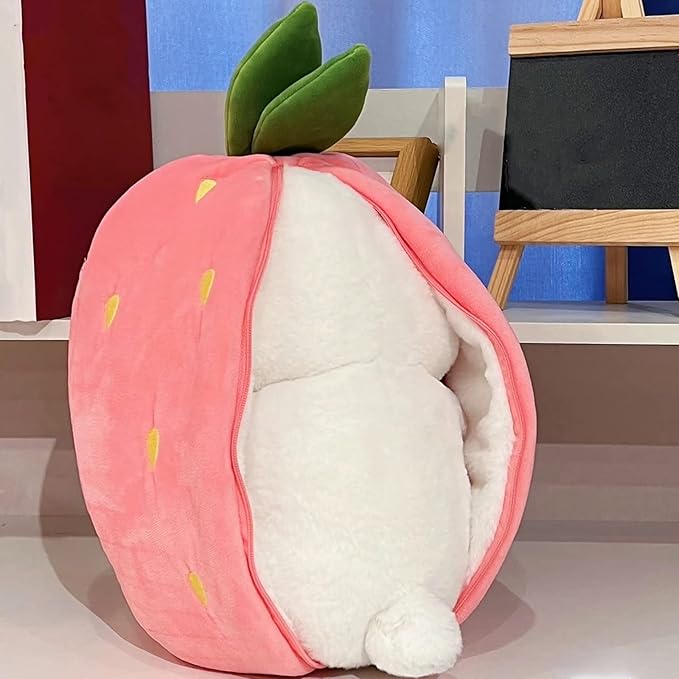 2PCS Plush Toy Pillows: Reversible Carrot Strawberry Bunny with Zipper, Easter Stuffed Animal Rabbit Plushie - Cute Birthday Gift for Kids (13.8" Set)