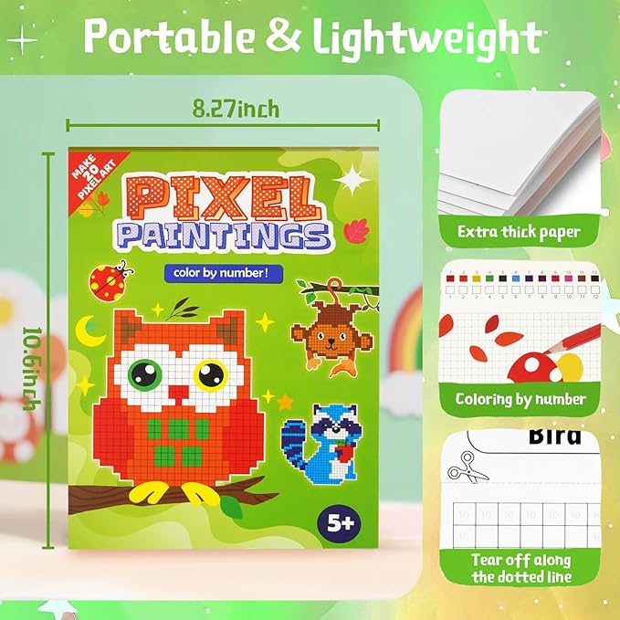 DoodleDoo Animals Mosaic Coloring Book for Kids 5-9,Paint by Number Drawing Kits Party Favors, DIY Arts and Crafts Classroom Activity Supplies, Birthday Gifts for Girls Boys Ages 5 6 7 8 9 10 11 12