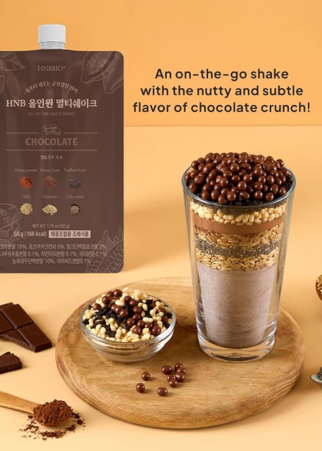 Korean Food All-In-One Multi Shake, Chocolate, Dietary Fiber, 7 Pack, 350g | Chocolate-flavored powder blend with dietary fiber in convenient individual packs
