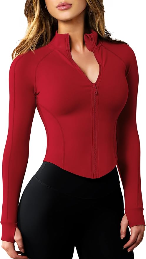 AVGO Women's Workout Jacket Lightweight Zip Up Cropped Yoga Jackets Slim Fit Athletic Tops with Thumb Holes