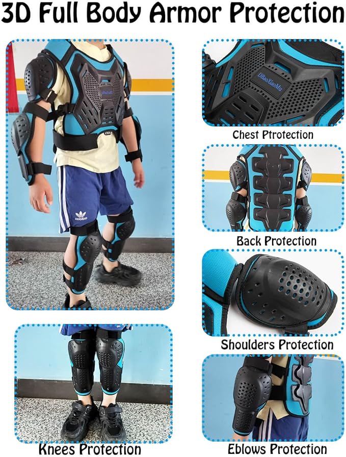 Kids Dirt Bike Gear, Youth Motocross Armor Protective Vest Suit，Children Chest Back Knee Elbow Protection for Cycling ATV