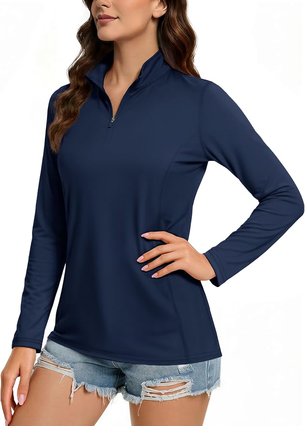 TACVASEN Women's Quarter Zip Pullover Golf Shirts UPF 50+ Long Sleeve Sun Shirts UV Protection Workout Tops
