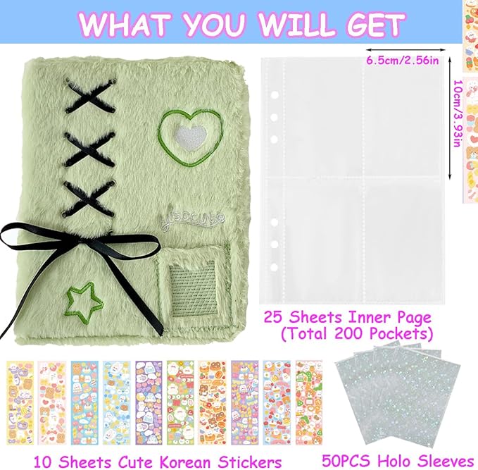 Kpop Photocard Binder with 6 Stickers Sheet & 50 Shinning Protective Sleeves Kpop Photocard Holder Book with Kpop Photocard, A5 Binder Photocard Album 30 Inner Pages with 240 Pockets (Mintgreen)