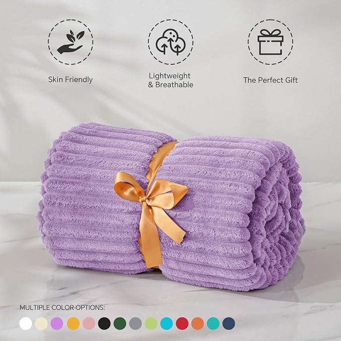BEDELITE 3D Ribbed Lavender Fleece Throw Blanket for Couch, 50x60 Inch | Soft Warm Decorative Fluffy Blanket, Cozy Plush Lightweight Fuzzy Throw Blanket for Bed Sofa Home Room Decor, Gift for Women
