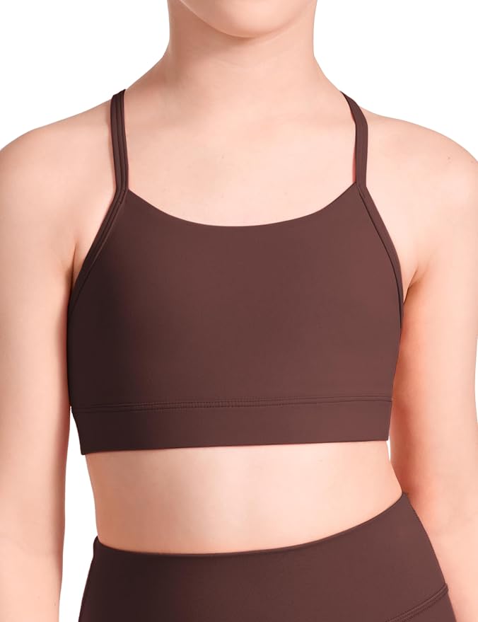 CRZ YOGA Girls Butterluxe Y Back Sports Bra - Yoga Athletic Casual Tops Scoop Neck Spaghetti Strap Padded Crop Kids Teen