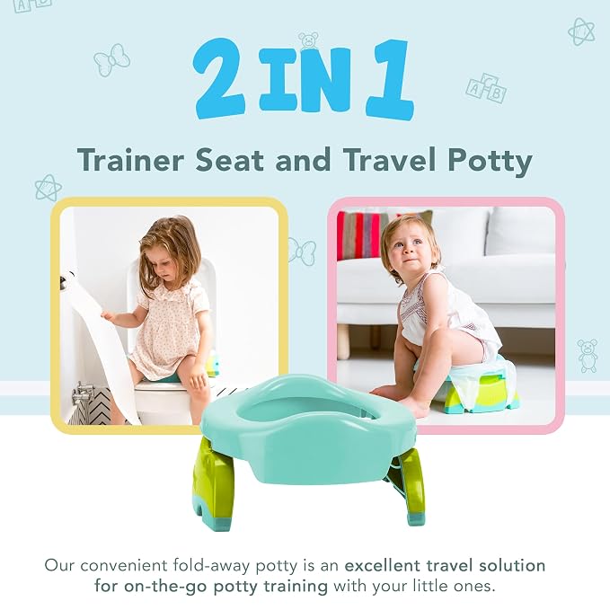 Kalencom Potette Plus 2-in-1 Travel Potty and Trainer Seat - Dual-Purpose Potty Training Toilet Seat - Portable Potty for Toddler Travel - with Durable, Lock-in Legs and Splash Guard - Teal