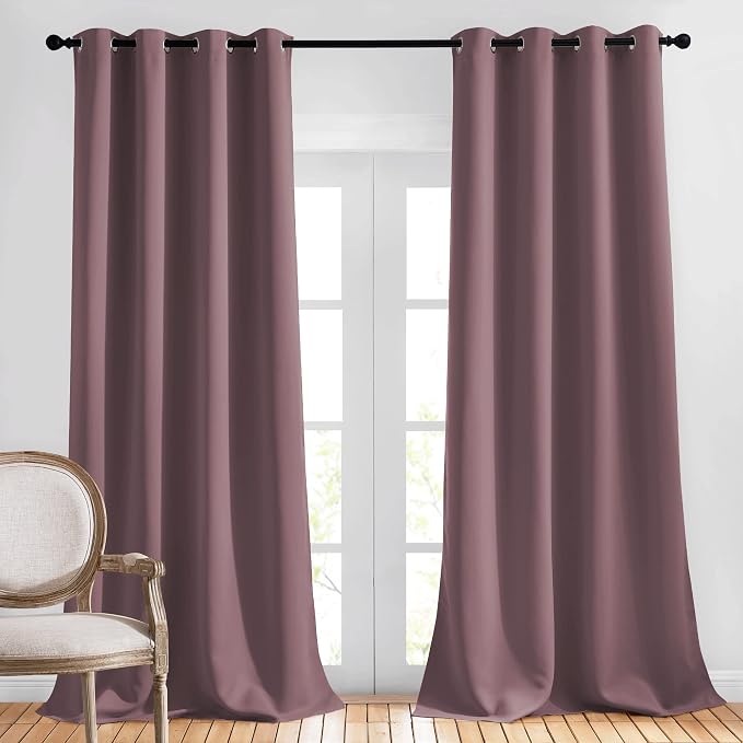 NICETOWN Blackout Curtains 90 inch Length, Sound Reducing Thermal Insulated Grommet Room Darkening Window Treatments for Bedroom/Living Room, 2 Panels, W52 x L90, Dry Rose