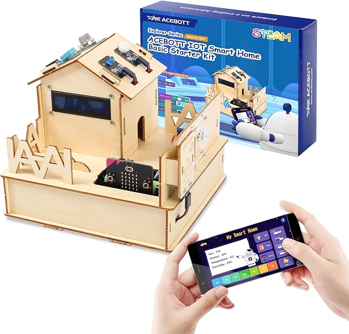 ACEBOTT STEM Kits for Kids Age 12 Smart Home Basic Starter Kit(Included Micro:Bit), STEM Toys Compatible with Makecode, Coding Set with House Building, Sensors & App Control, Gift for Boys and Girls