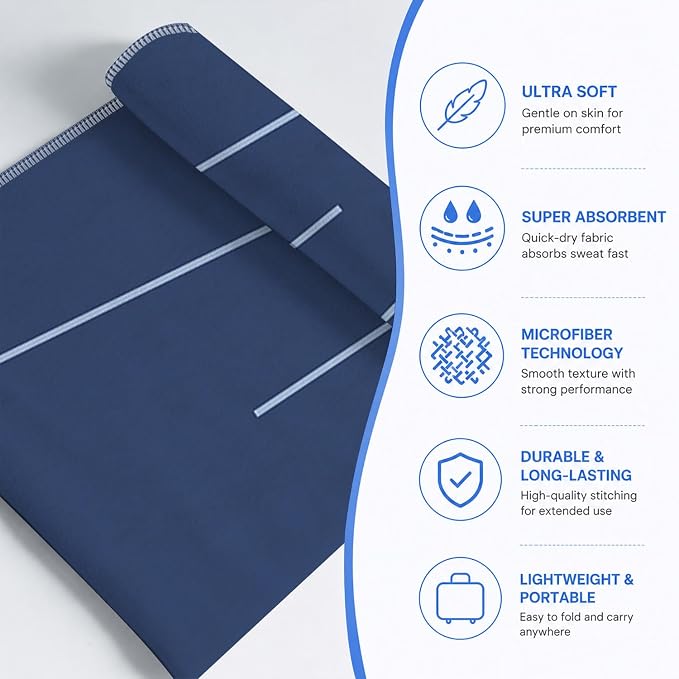 Yoga Mat Towel, Hot Yoga Non Slip with 4 Corner Pockets, 70 x 26 in | Soft Absorbent Microfiber With Four Corner Pockets, Fits Over Yoga Mats For Hot Yoga, Pilates, Gym, And Travel