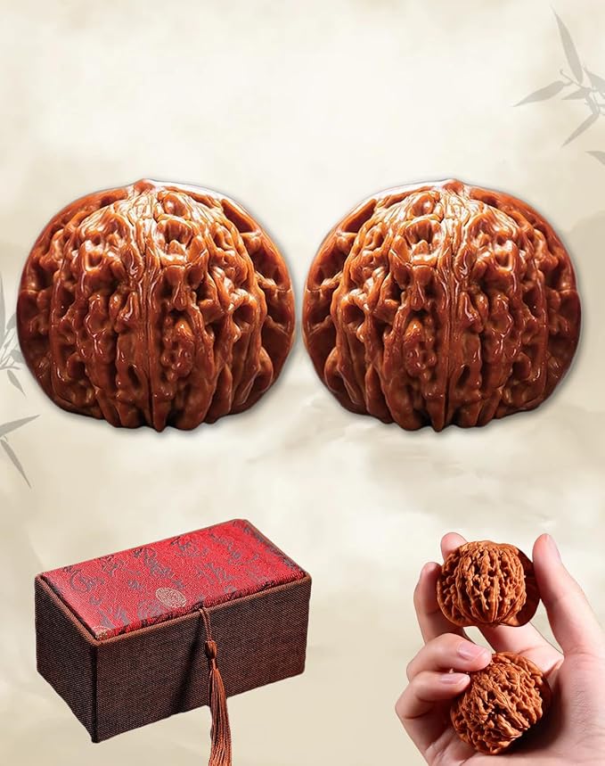 Jade Walnuts - 2026 Chinese Wenwan Walnut, Polishing Walnuts Fidget with Storage Box, Hand-Polished Natural Walnut Stress Relievers, For Meditation, Focus, And Collectors (Lion Head B, 1.42-1.46in)