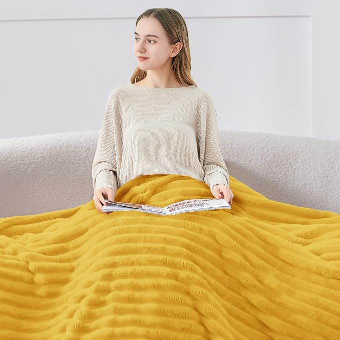 BEDELITE Ribbed Twin Blanket for Couch & Bed, Light Yellow, 60"x80" | Ultra-Soft Plush Fleece, Cozy, Warm Yet Lightweight, Ribbed Texture, Home Decor, Machine Washable, Giftable, All-Season Use