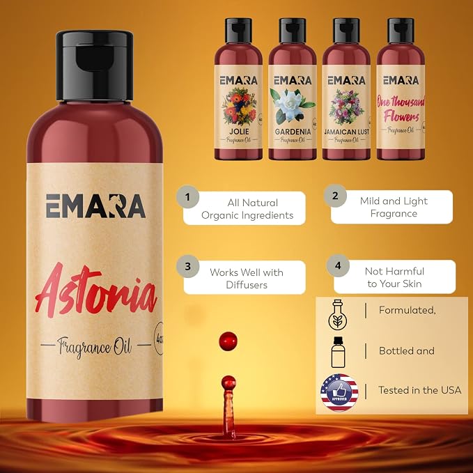 EMARA All Natural Floral Gardenia Essential Oil for Diffusers, Skin Care, Aromatherapy Fragrance Oil, Organic Therapeutic Grade 4 fl oz