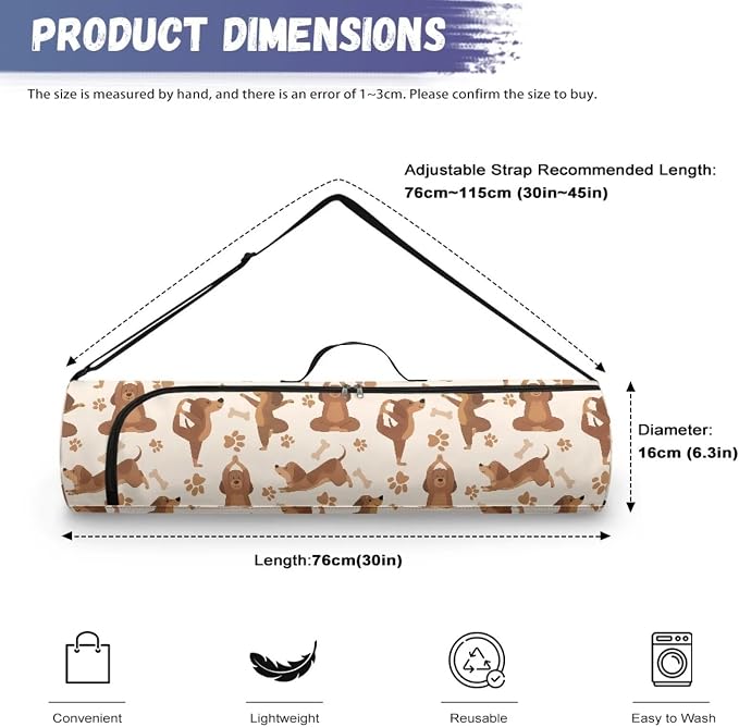 Yoga Mat Bag with Adjustable Shoulder Strap and Handle Zipper, 30in Wide x 6.3in Diameter for Yoga Mat Storage