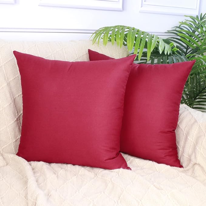 Thmyo 4-Pack 100% Cotton Comfortable Solid Decorative Throw Pillow Case, Square Cushion Cover Pillowcase Sublimation Blank Pillow Covers DIY Throw Pillowcase for Sofa(20x20 inch/ 50x50cm,Dark red)