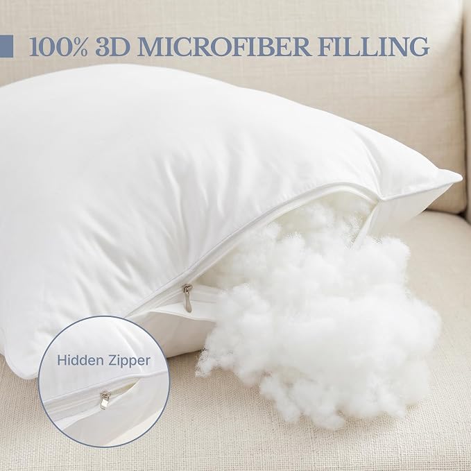 Leeden 18 x 18 Pillow Inserts (Set of 2) - Throw Pillow Inserts with 100% Cotton Cover - 18 Inch Square Decorative Pillows for Sofa, Couch, Bed and Home Decor