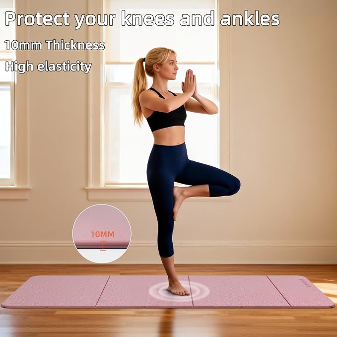Foldable TPE Yoga Mat Thick 10mm,75" x40"Extra Large Exercise Mats | Stretch Mat Non-slip Fitness Folding Mat Easy to Carry,Wide Gym Mats for Women Men Suitable for Home Workout Travel Pilates